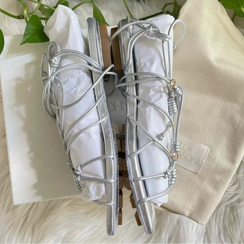 Ulla Johnson Freya Gladiator Sandals Metallic Silver Strappy Flat Size 9 NIB